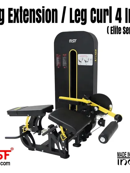 The 4-in-1 leg machine, showcasing its robust build and pin-loaded weight stack.