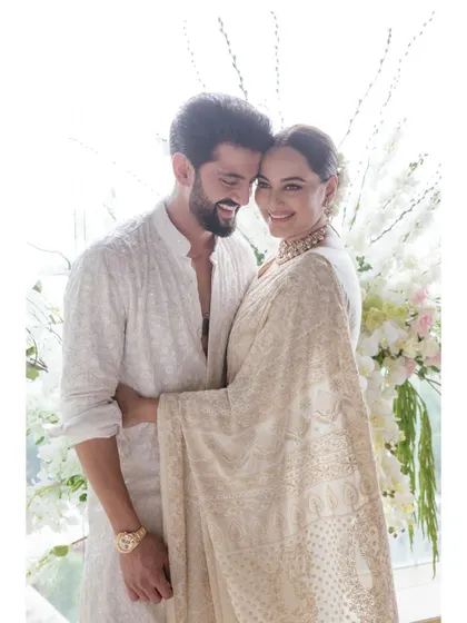 Dearest Sonakshi and Zaheer, your names mean 'golden-eyed' and 'bright, shining'. This portrait, filled with light and warmth, perfectly captures the radiant energy you share.