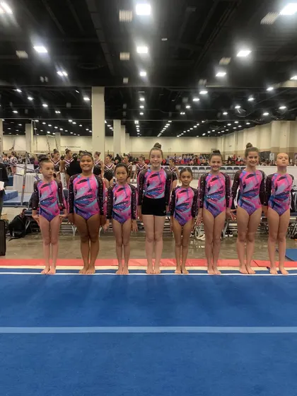 Our Xcel team lined up and ready for awards at the Metroplex Challenge in Fort Worth.