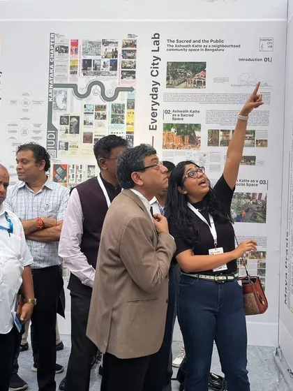 Nishita presenting our work at an exhibition. Her experience with urban realities in Jaipur and Bengaluru informs her passion for creating livable cities.