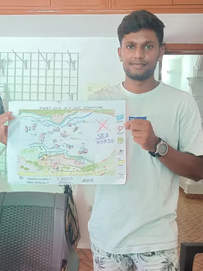I believe a great dive starts long before we hit the water. I create detailed, hand-drawn maps for our dive sites, so you know the route, depths, and what marine life to look for. This is part of my commitment to a safe and well-planned underwater tour.