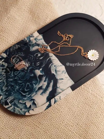 Another view of the ocean marble tray, a beautiful and functional piece of art.
