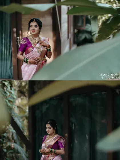 Artistic bridal portraits of Namratha before her engagement. I used the lush green foliage to create a natural frame and a sense of depth.