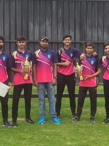 The boys' team proudly displaying their trophies after competing in the Gyanshree School squash tournament.