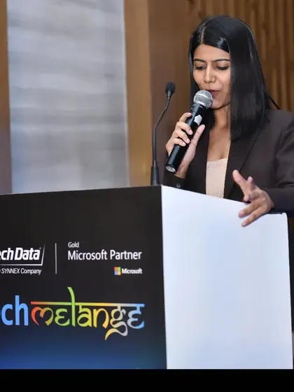 On stage at Tech Melange 2023, a key networking event by Microsoft and Tech Data for software vendors. My role was to keep the agenda moving and the audience engaged throughout the day.