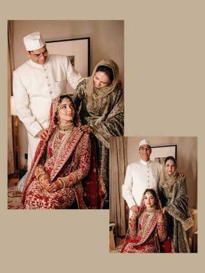A beautiful family portrait with the bride and her parents. These formal portraits are cherished heirlooms, capturing the love and support of family on the wedding day.