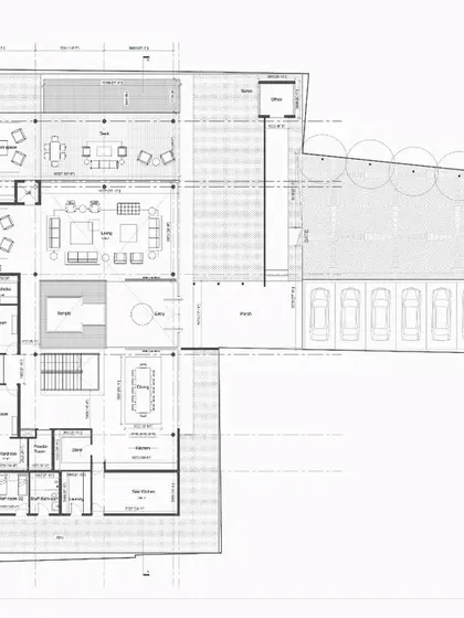 These plans and renders are for a 25,000 sqft modernist home. The design is conceived as a private, inward-looking structure that opens up to beautifully layered internal courtyards and social spaces, creating a personal sanctuary that balances grandeur with intimacy.