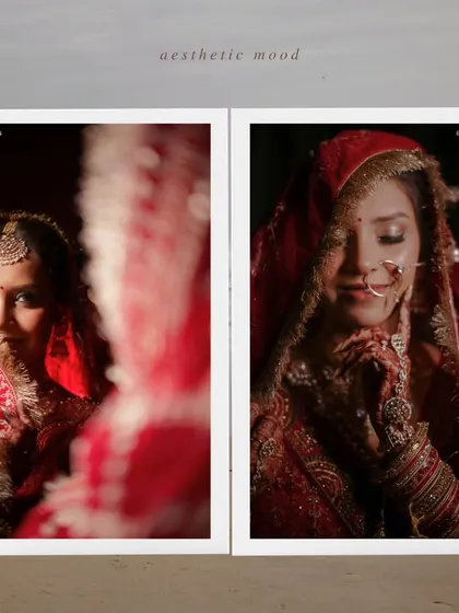 A diptych of artistic bridal portraits, one a close-up and the other a coy glance, showing our creative approach.