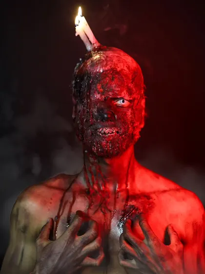 The full horror look, complete with body makeup and dramatic lighting. We teach students how to conceptualize and execute a complete character.
