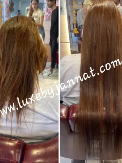 This is the magic of hair extensions. On the left is the client's natural hair, and on the right is the result after I added length and volume using my 100% human hair extensions. The final look is seamless, healthy, and completely natural.