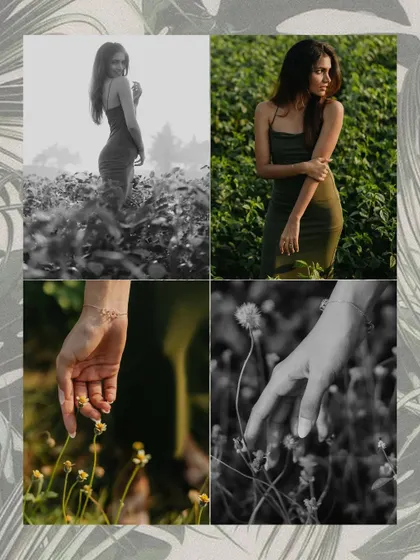 A collection of solo portraits and detail shots. We believe in celebrating each individual, capturing the bride's elegance as she interacts with the natural surroundings.