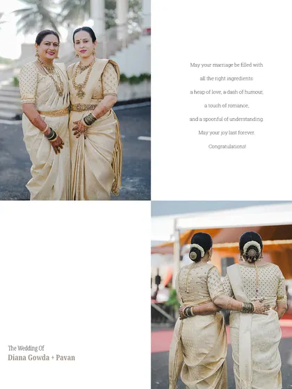 A beautiful example of coordinating outfits for the mother and aunt of the bride. Both are wearing custom-designed blouses with matching sarees, showing elegance from every angle.