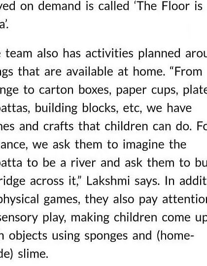 Our philosophy is to use simple, everyday items for our activities. As mentioned in our news feature, we use things like dupattas, paper plates, and sponges to spark imagination and sensory play.