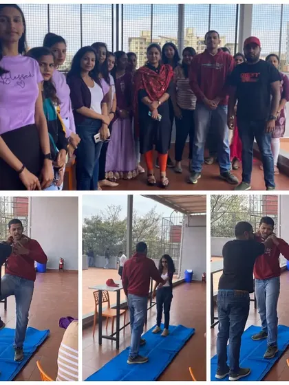 Demonstrating a technique during the corporate self-defense seminar. The goal is to provide simple, effective tools that anyone can use regardless of their size or strength.