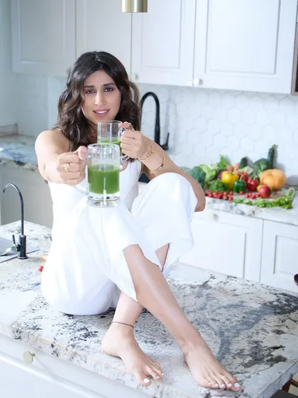 A fun and engaging shot for Dietitian Nicole's portfolio, set in a modern kitchen to create an authentic lifestyle feel.