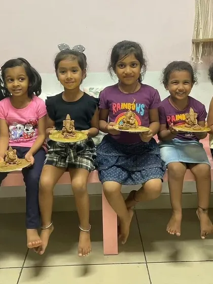 Look at these proud little artists! Each Ganesha is unique, reflecting the personality of its creator.