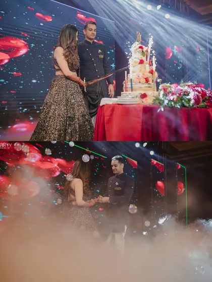 The cake-cutting ceremony with a sword, a unique and memorable part of this Sangeet. We document all the special traditions you include in your celebration.