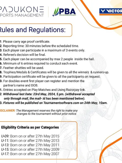 The detailed rules, regulations, and eligibility criteria for one of our junior tournaments. We ensure transparency and clear communication from the moment registration opens.