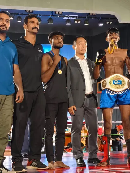 The official lineup after the title fight. My fighter standing tall as the new champion.