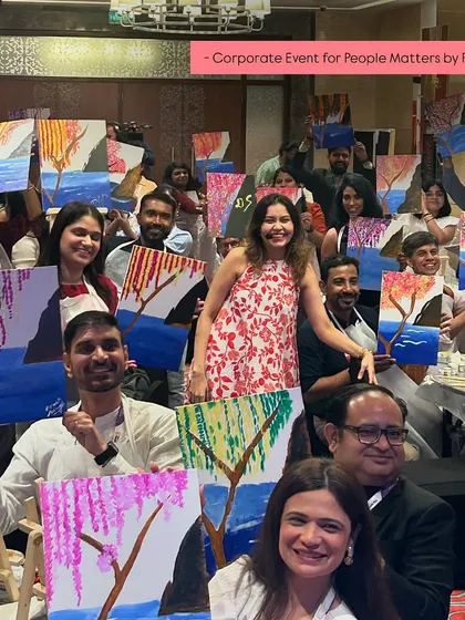 A corporate event for People Matters by Pepbox in Delhi. The room was filled with color and creativity as everyone painted their own interpretation of a beautiful tree by the water.