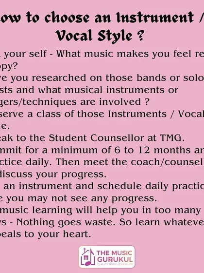 A simple guide on how to choose a musical instrument. We help new students look within and find the music that truly makes them happy, because that is the key to a successful learning journey.