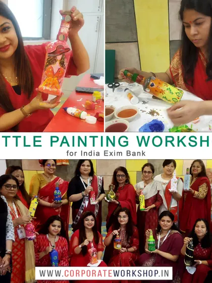 A vibrant Bottle Painting workshop conducted for the India Exim Bank. We show how to upcycle everyday objects into works of art, promoting sustainability and creativity.
