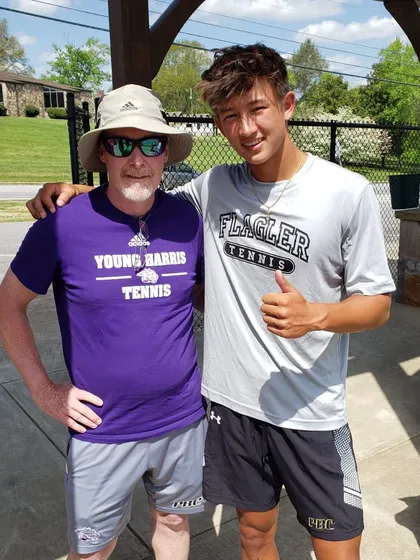 Coach David Nelson with a player from another college team. His network and experience are a huge asset for our players looking to get recruited.