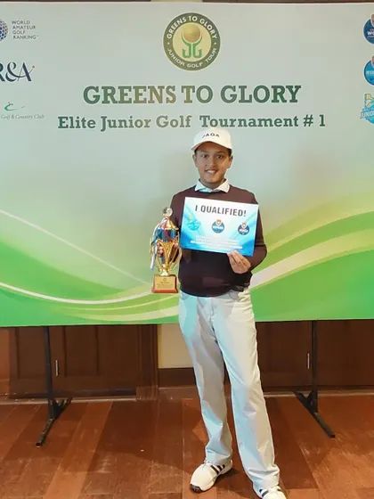 Siddhant Sharma after winning his age category and qualifying for the prestigious FCG & IMG junior tournaments in the USA. He shot a flawless 65 (-7) on Day 1.