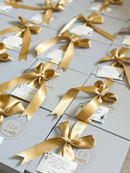 Our gift hampers are thoughtfully designed for every occasion. These elegant grey boxes with gold ribbons are perfect for birthdays, anniversaries, or just to say thank you.