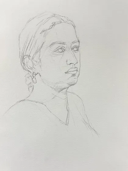 The preliminary pencil sketch for the portrait. This is the first and most important step in achieving a good likeness.