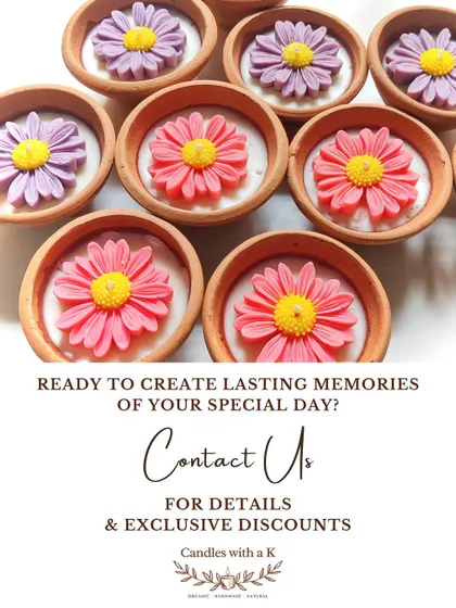 A promotional image of my daisy clay pot candles with a call to action for customers to create lasting memories.