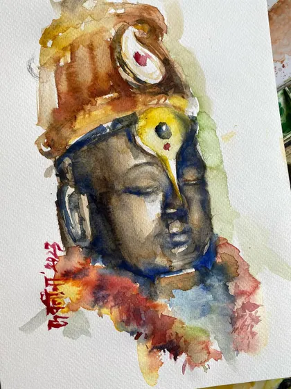 A quick watercolor sketch of Lord Vithal on my sketchbook. These small studies are a way for me to connect with my spiritual side and practice capturing divine expressions.