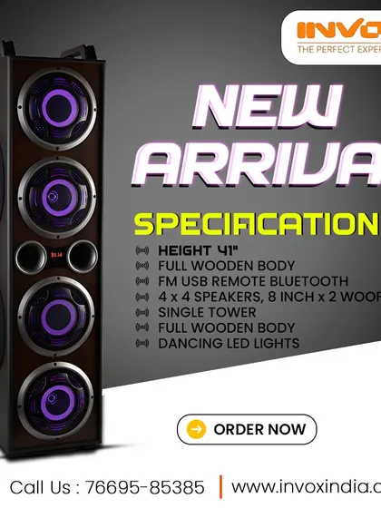 A closer look at my new 41-inch wooden body tower speaker. It features powerful speakers and woofers, full remote and Bluetooth control, and dynamic LED lights.