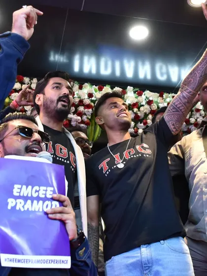 Hyping up the crowd alongside Surya Kumar Yadav. My job is to amplify the energy and make sure the star of the event shines even brighter.