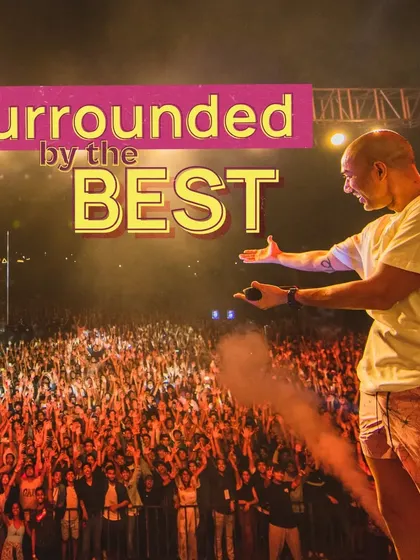 Surrounded by the best. A shot from the stage looking out at a massive, cheering crowd at a BITS campus festival.