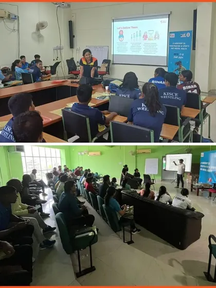 A 'Simply Periods' workshop in session for young wrestlers in Bihar. We tailor our content to be relevant to the athletes in the room, ensuring they receive practical knowledge they can apply to their training.