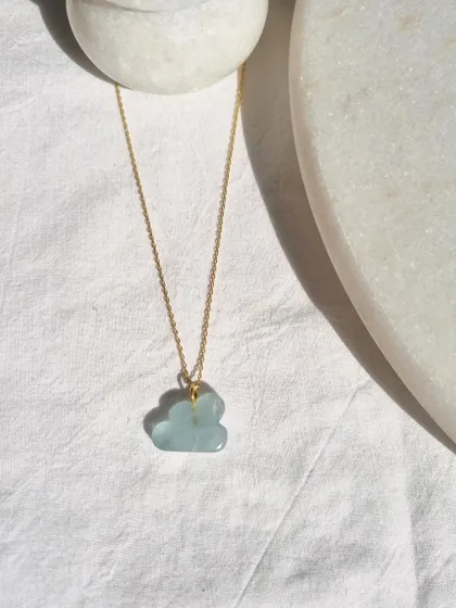 The Aquamarine Cloud Pendant, a piece I designed to wash away stress and calm the mind, just like the sky after a storm.