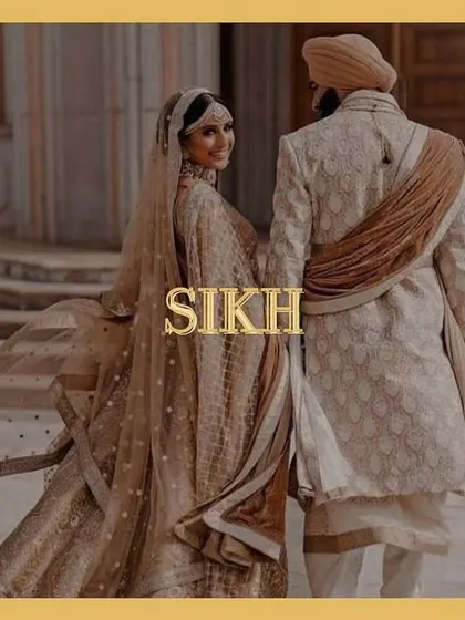 An elegant Sikh couple on their wedding day. We provide specialized matchmaking services for the Sikh community, respecting their traditions and values.