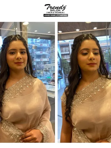 This collage shows different angles of the simple yet elegant party look. It demonstrates how a soft touch can create a beautiful and polished result.