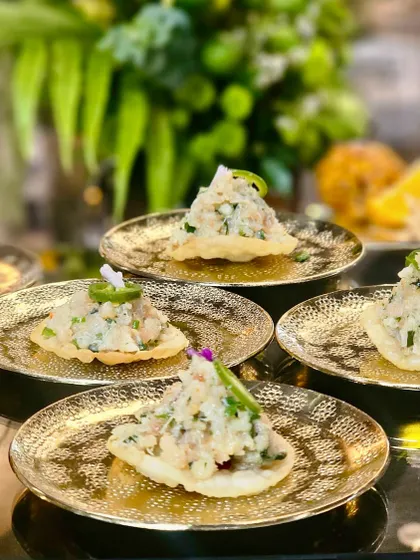 Prawn ceviche on crispy wonton discs, another elegant appetizer from our menu for the Casa Mia design event.