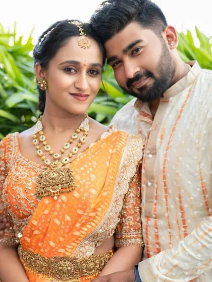 More images from engagement ceremonies and pre wedding shoots. This collection showcases a wide range of styles and color palettes, from playful and romantic to bold and regal, all custom designed for the couple's celebration.