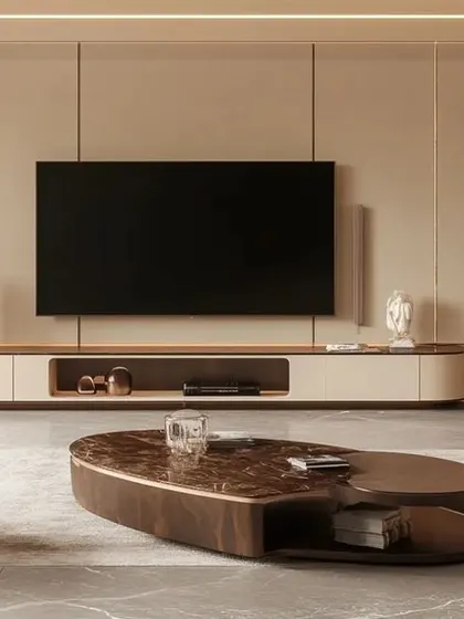 This serene bedroom design has an ultra-luxurious ambiance. The smooth, silky textures and a neutral color palette are combined with warm, integrated lighting in the shelving to create a space that feels both elegant and comfortable.