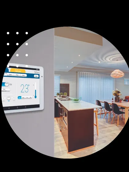 A wall-mounted tablet displays the climate control interface, offering a clear and accessible way to manage the temperature in your home.