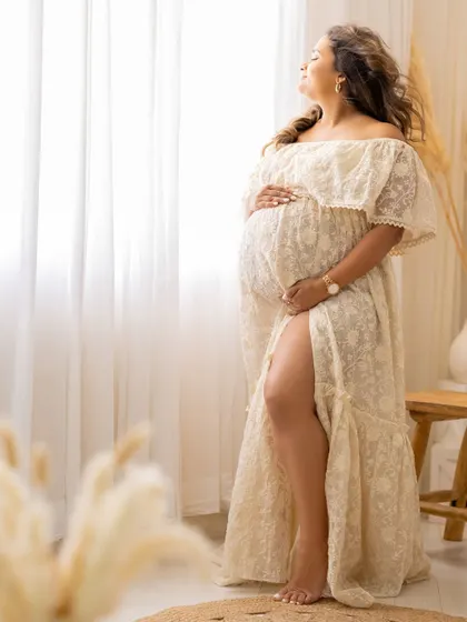 A duplicate of ID 78, this full-length shot shows the beautiful lace gown and the client's radiant pose.
