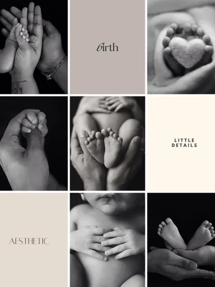 An aesthetic collage of black and white newborn details, perfect for capturing the art of these little moments.
