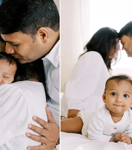 A collage from a 6-month-old's milestone shoot. From sleeping peacefully to smiling at the camera, we captured all the sweet moments.
