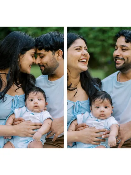 A collage showing the sweet, sleepy moments and the bright, curious eyes of a baby's first session. There are no strict rules for lifestyle newborn shoots; we follow the baby's lead.