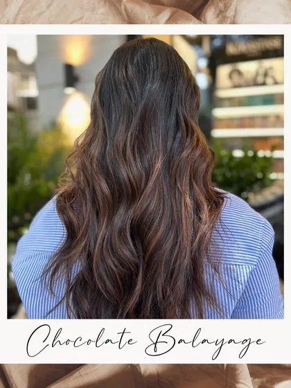 A gorgeous Chocolate Balayage with rich, decadent tones. This colour adds depth and shine for a truly luxurious finish.