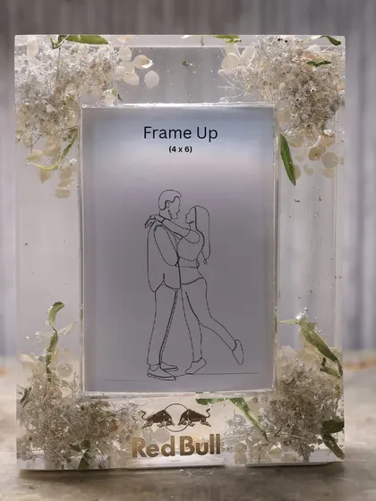 The custom floral resin frame I created for the Red Bull PR package, designed to hold a 4x6 photo.