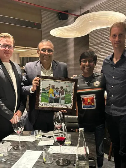 Presenting a token of our appreciation to Mr. Satish Pai of Hindalco. His support has been instrumental in funding our international tours and high-altitude training camps.